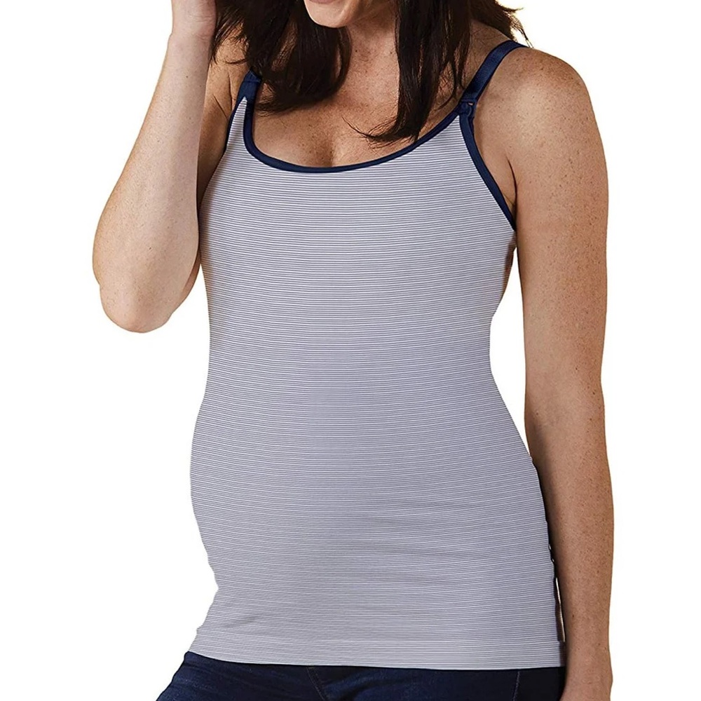 Bravado Maternity Navy and Light Gray Striped Cami with Adjustable Straps